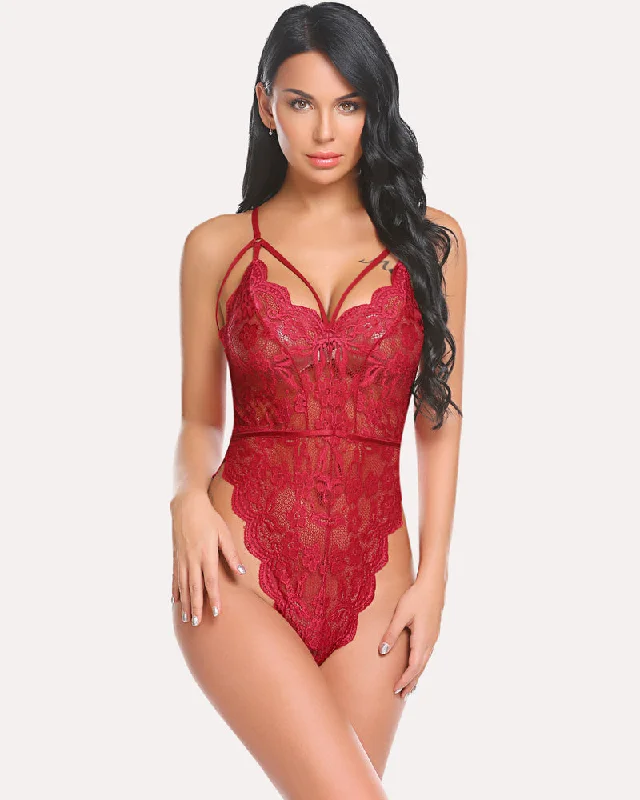 Floral Lace Scallop Trim Bodysuit