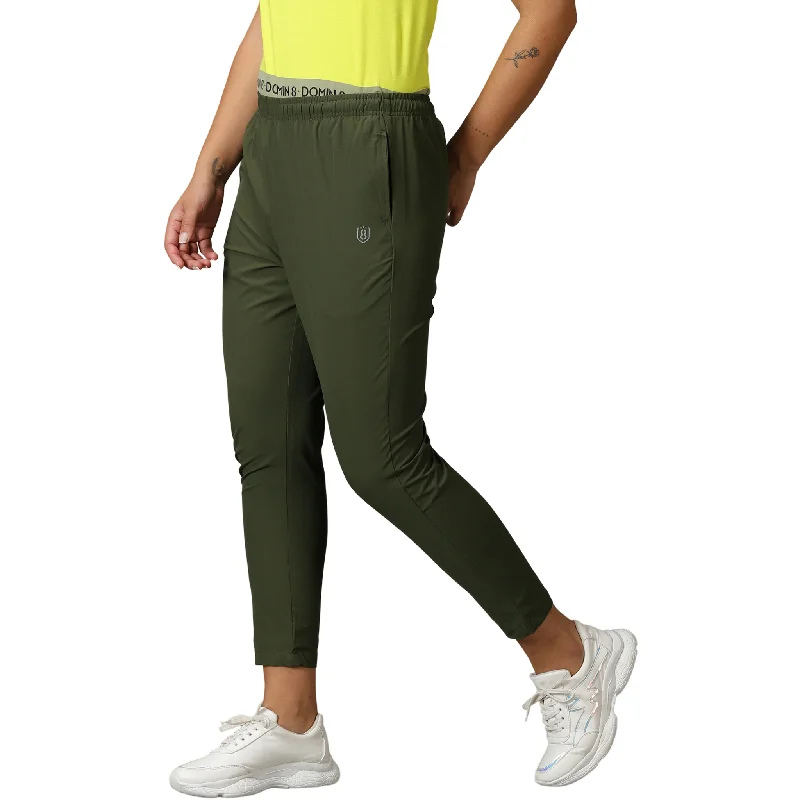 Women's Solid Training Trousers with Drawstring waist & Zipper Pockets.