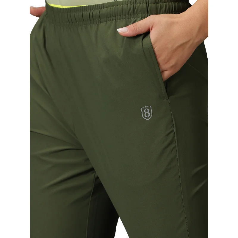 Women's Solid Training Trousers with Drawstring waist & Zipper Pockets.