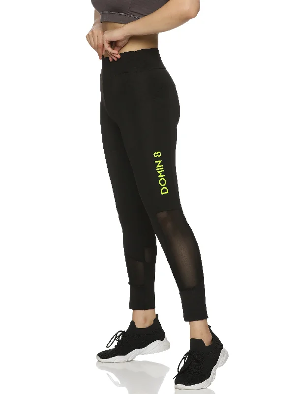 Women's Slim-fit Black Training Tights with Elasticated waist.