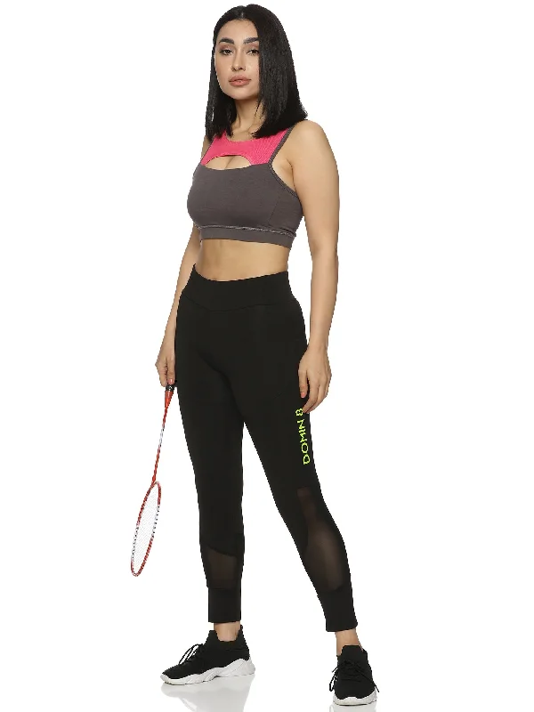 Women's Slim-fit Black Training Tights with Elasticated waist.